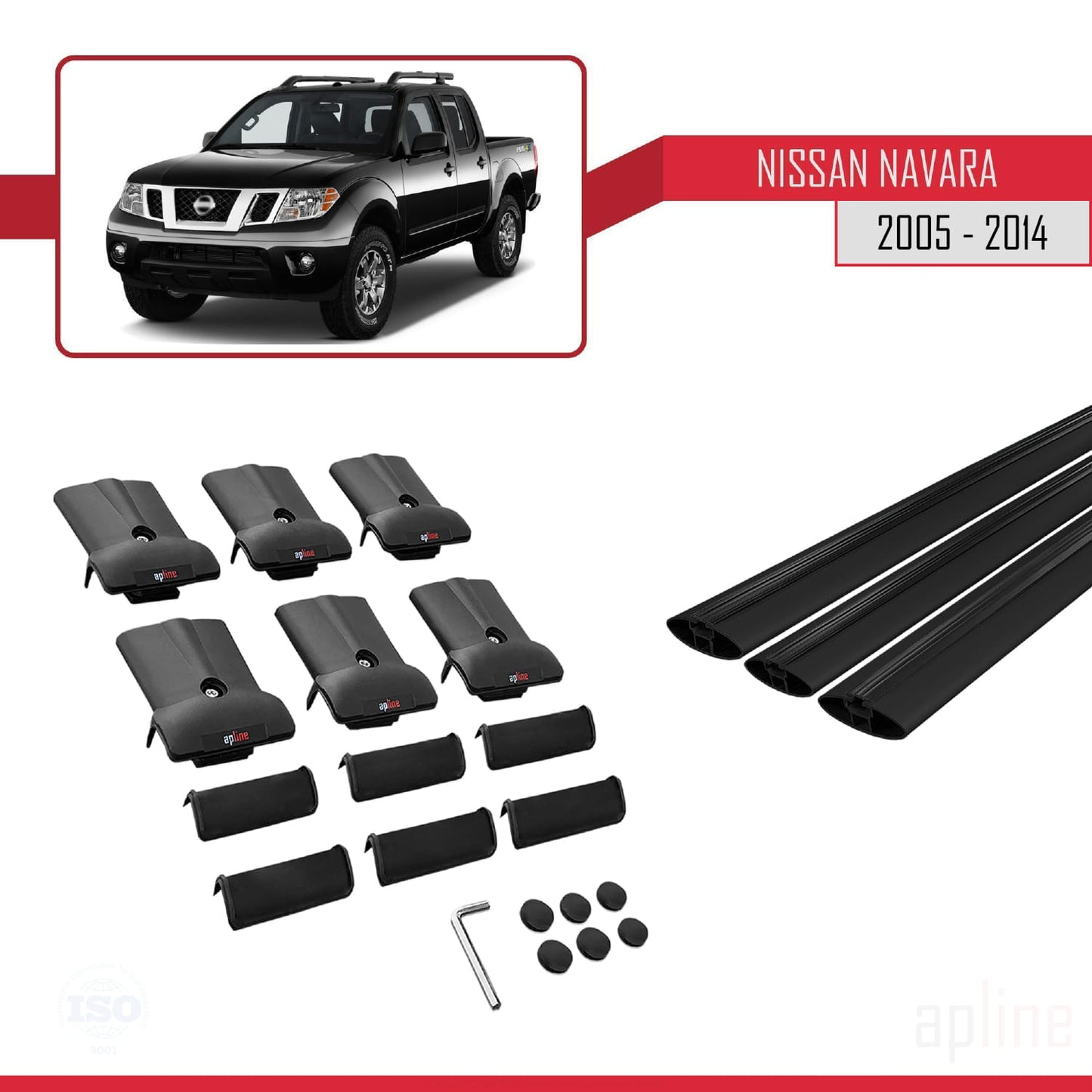 Compatible avec Nissan Navara 3 (D40) 2005-2014 FLY Model Barres de Toit Railing Porte-Bagages de Voiture Noir Aluminium 3 Barres