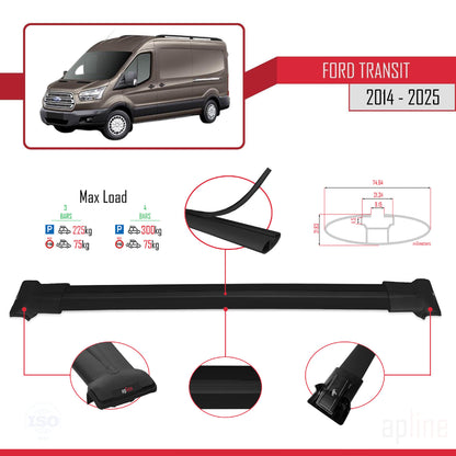 Compatible avec Ford Transit 2014-2025 FLY Model Barres de Toit Railing Porte-Bagages de Voiture Noir Aluminium 4 Barres