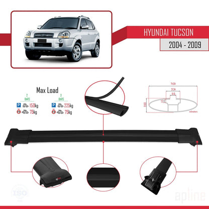 Compatible with Hyundai Tucson (JM) 2004-2009 FLY Model Car Roof Rack Cross Bar Black Aluminium 2 Bars