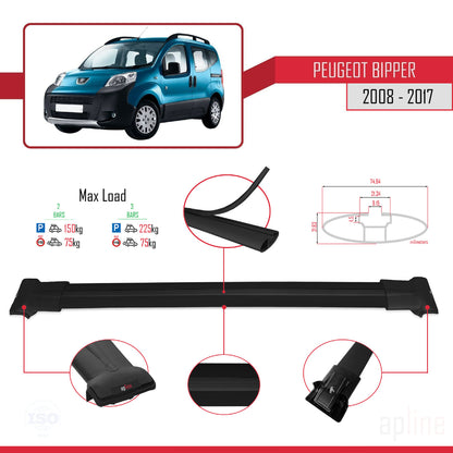 Compatible with Peugeot Bipper 2008-2017 FLY Model Car Roof Rack Cross Bar Black Aluminium 2 Bars