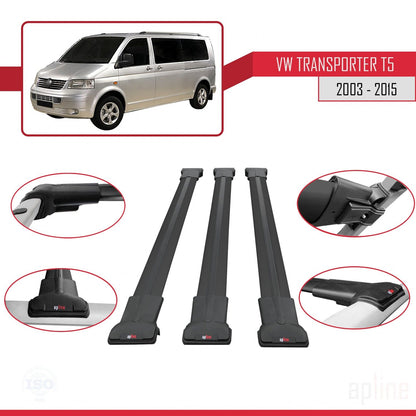 Compatible avec Volkswagen T5 Transporter 2003-2015 FLY Model Barres de Toit Railing Porte-Bagages de Voiture Noir Aluminium 3 Barres