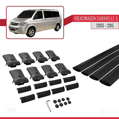 Compatible avec Volkswagen T5 Caravelle 2003-2015 FLY Model Barres de Toit Railing Porte-Bagages de Voiture Noir Aluminium 4 Barres
