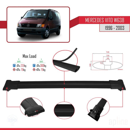 Compatible avec Mercedes Vito (W638) 1996-2003 FLY Model Barres de Toit Railing Porte-Bagages de Voiture Noir Aluminium 4 Barres