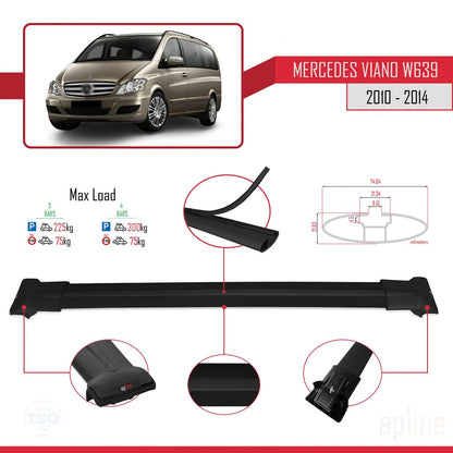 Compatible with Mercedes Viano 2 (W639) Post-Facelift 2010-2014 FLY Model Car Roof Rack Cross Bar Black Aluminium 3 Bars