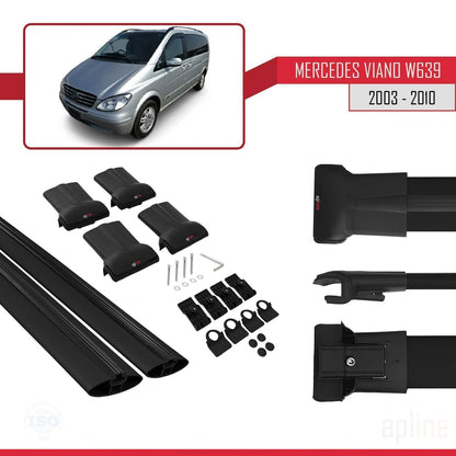 Compatible with Mercedes Viano 2 (W639) Post-Facelift 2010-2014 FLY Model Car Roof Rack Cross Bar Black Aluminium 2 Bars