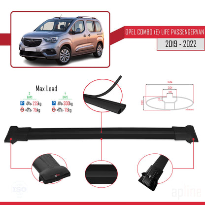 Compatible with Opel Combo E Cargo 2019-2022 FLY Model Car Roof Rack Cross Bar Black Aluminium 4 Bars