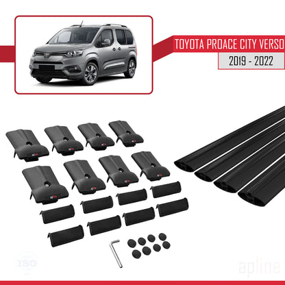 Compatible avec Toyota Proace City Verso 2019-2022 FLY Model Barres de Toit Railing Porte-Bagages de Voiture Noir Aluminium 4 Barres