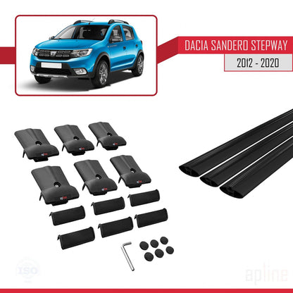 Compatible avec Dacia Sandero Stepway 2 2012-2020 FLY Model Barres de Toit Railing Porte-Bagages de Voiture Noir Aluminium 3 Barres