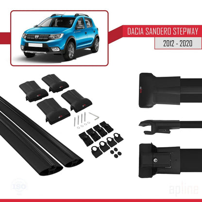 Compatible avec Dacia Sandero Stepway 2 2012-2020 FLY Model Barres de Toit Railing Porte-Bagages de Voiture Noir Aluminium 2 Barres
