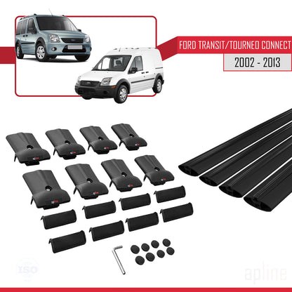 Compatible avec Ford Transit/Tourneo Connect 2002-2013 FLY Model Barres de Toit Railing Porte-Bagages de Voiture Noir Aluminium 4 Barres