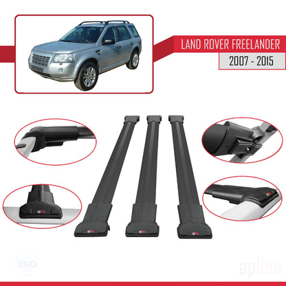 Compatible avec Land Rover Freelander 2 (L359) 2007-2015 FLY Model Barres de Toit Railing Porte-Bagages de Voiture Noir Aluminium 3 Barres