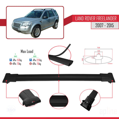 Compatible avec Land Rover Freelander 2 (L359) 2007-2015 FLY Model Barres de Toit Railing Porte-Bagages de Voiture Noir Aluminium 2 Barres