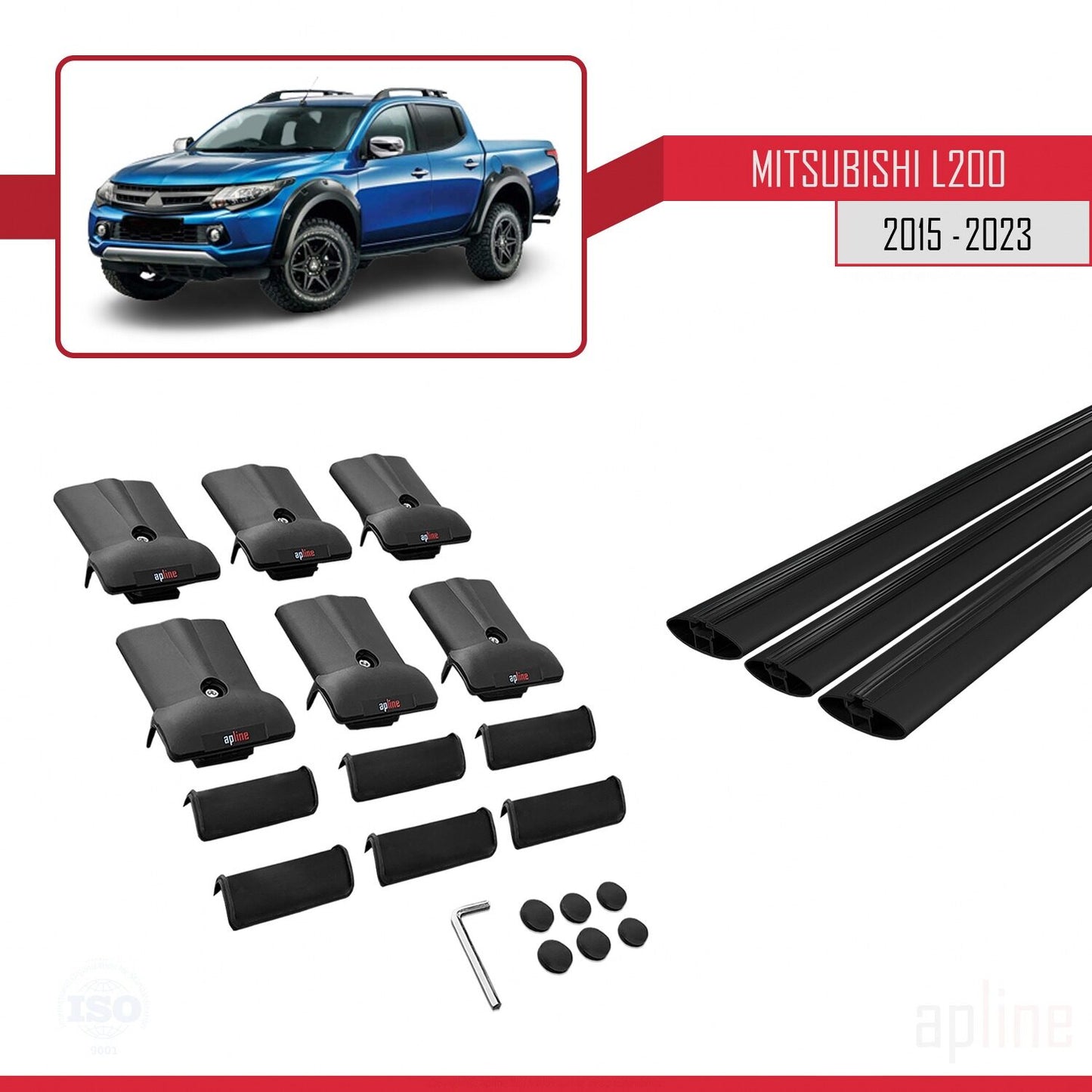 Compatible with Mitsubishi L200 V 2015-2023 FLY Model Car Roof Rack Cross Bar Black Aluminium 3 Bars