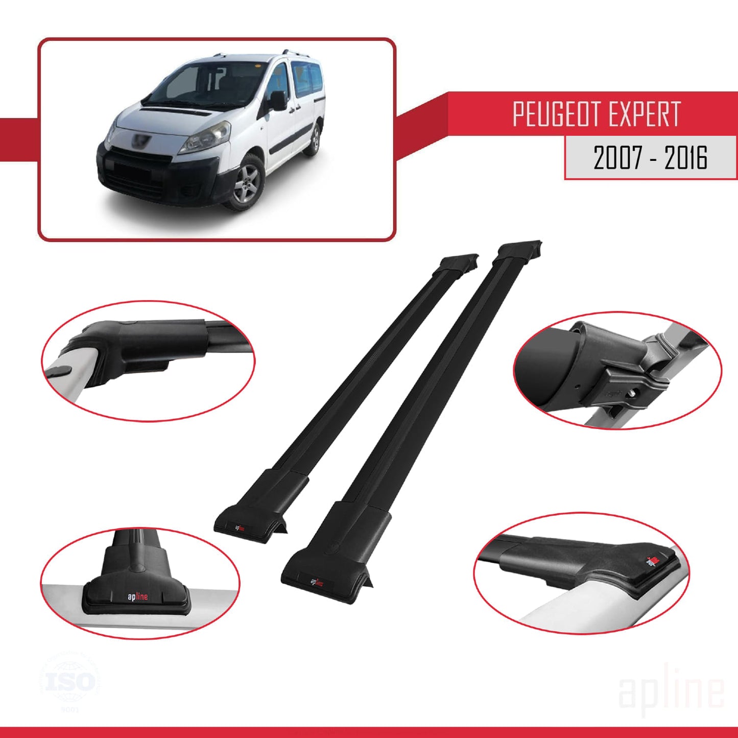 Compatible with Peugeot Expert 2 2007-2016 FLY Model Car Roof Rack Cross Bar Black Aluminium 2 Bars