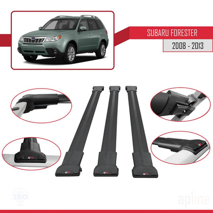 Compatible avec Subaru Forester 3 (SH) 2008-2013 FLY Model Barres de Toit Railing Porte-Bagages de Voiture Noir Aluminium 3 Barres