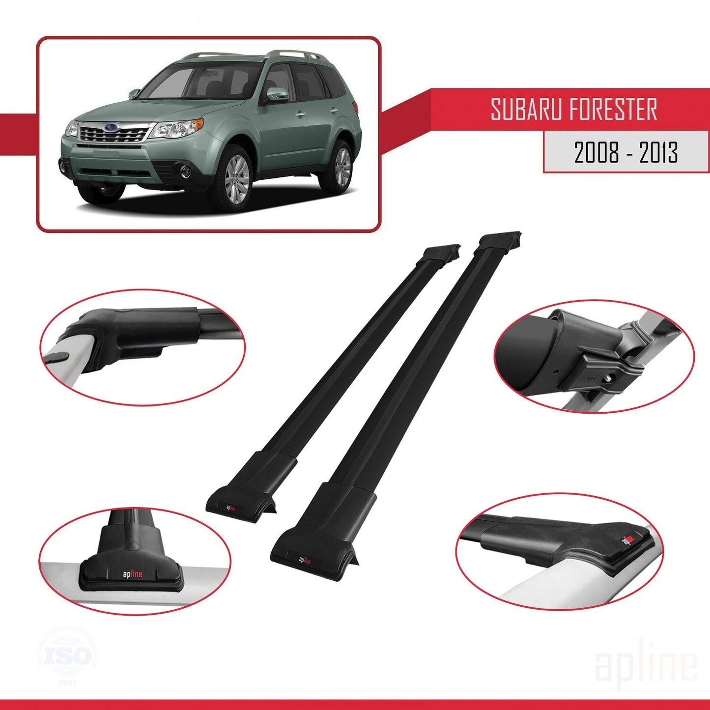 Compatible avec Subaru Forester 3 (SH) 2008-2013 FLY Model Barres de Toit Railing Porte-Bagages de Voiture Noir Aluminium 2 Barres