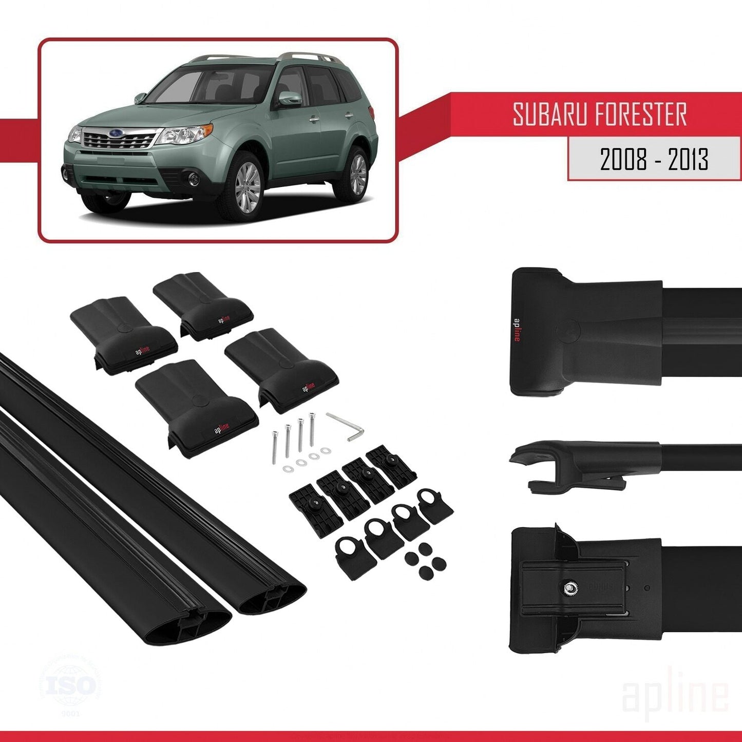 Compatible avec Subaru Forester 3 (SH) 2008-2013 FLY Model Barres de Toit Railing Porte-Bagages de Voiture Noir Aluminium 2 Barres