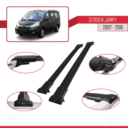 Compatible avec Citroen Jumpy 2 (G9) 2007-2016 FLY Model Barres de Toit Railing Porte-Bagages de Voiture Noir Aluminium 2 Barres