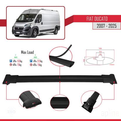 Compatible avec Fiat Ducato 3 2007-2025 FLY Model Barres de Toit Railing Porte-Bagages de Voiture Noir Aluminium 2 Barres