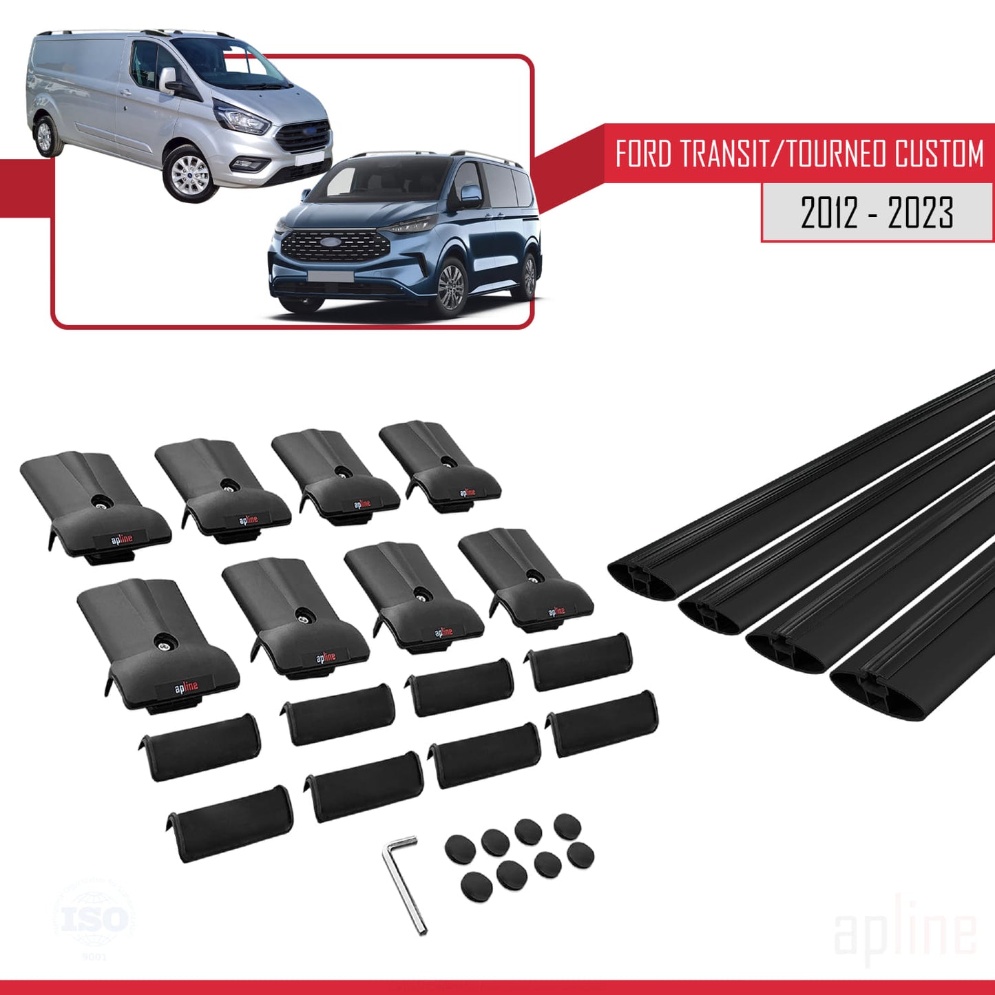 Compatible with Ford Transit/Tourneo Custom 2012-2023 FLY Model Car Roof Rack Cross Bar Black Aluminium 4 Bars