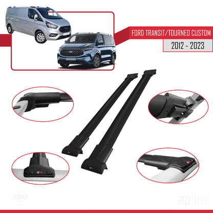 Compatible with Ford Transit/Tourneo Custom 2012-2023 FLY Model Car Roof Rack Cross Bar Black Aluminium 2 Bars