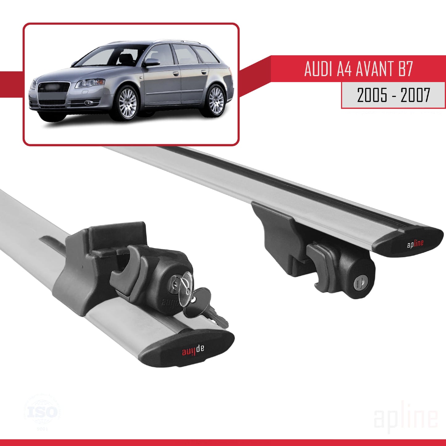 Compatible avec A4 (B7) Avant 2005-2007 HOOK Model Barres de Toit Railing Porte-Bagages de Voiture Gris Aluminium 2 Barres