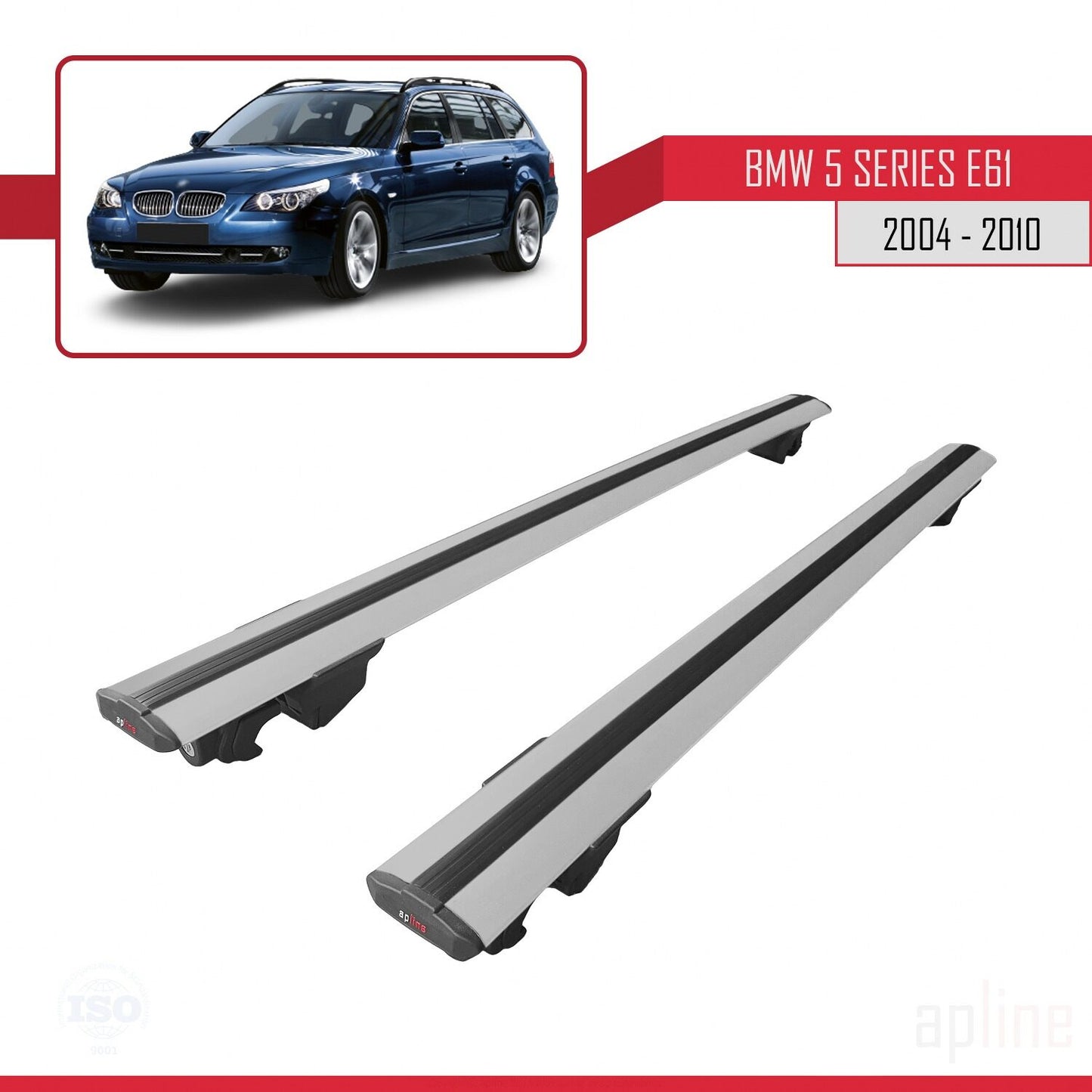 Compatible avec BMW Série 5 (E61) Touring 2004-2010 HOOK Model Barres de Toit Railing Porte-Bagages de Voiture Gris Aluminium 2 Barres