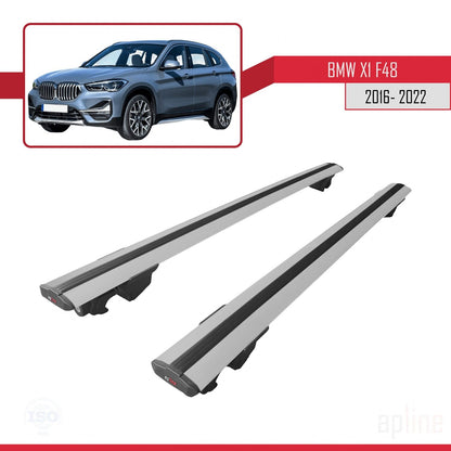 Compatible avec BMW X1 (F48) 2016-2022 HOOK Model Barres de Toit Railing Porte-Bagages de Voiture Gris Aluminium 2 Barres
