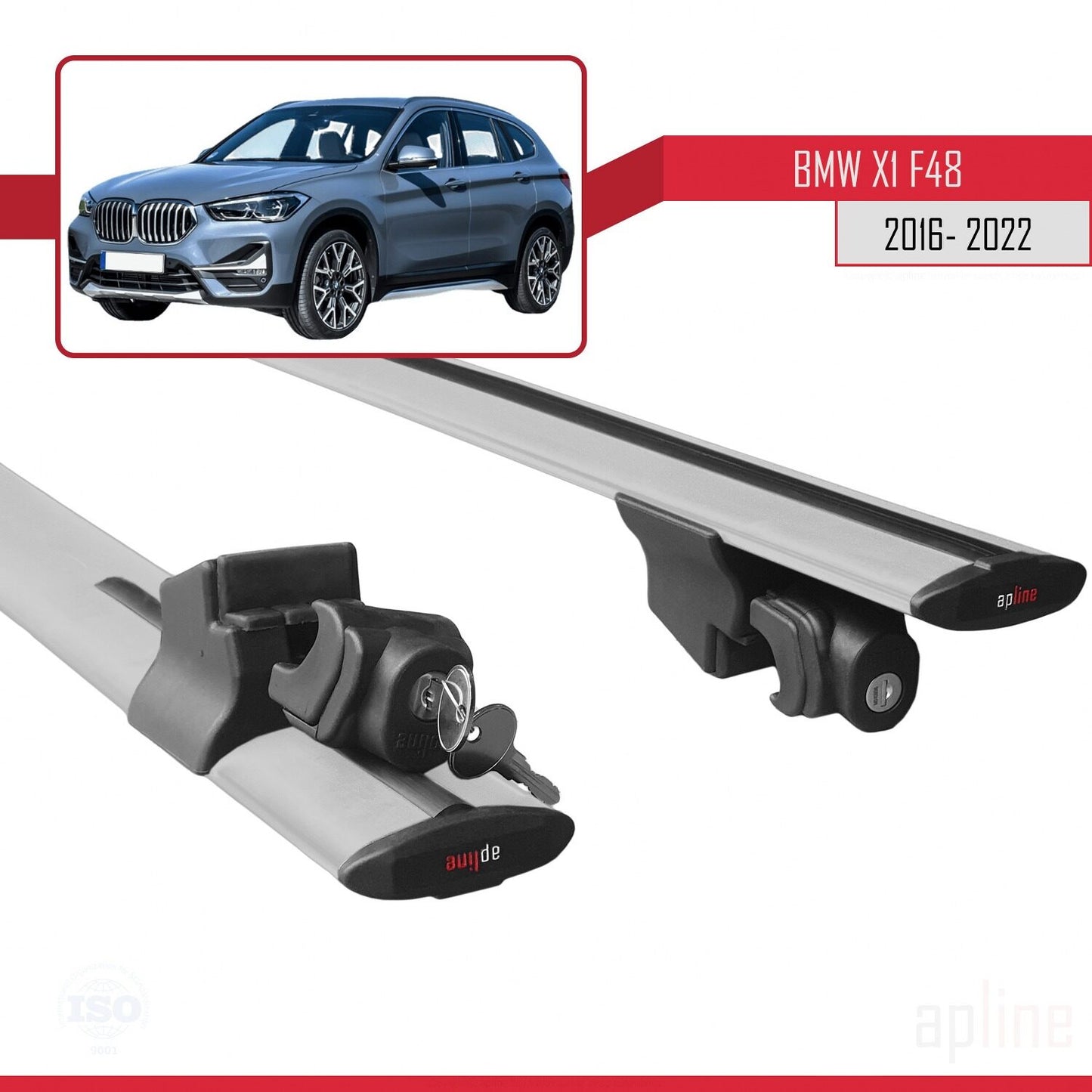 Compatible avec BMW X1 (F48) 2016-2022 HOOK Model Barres de Toit Railing Porte-Bagages de Voiture Gris Aluminium 2 Barres