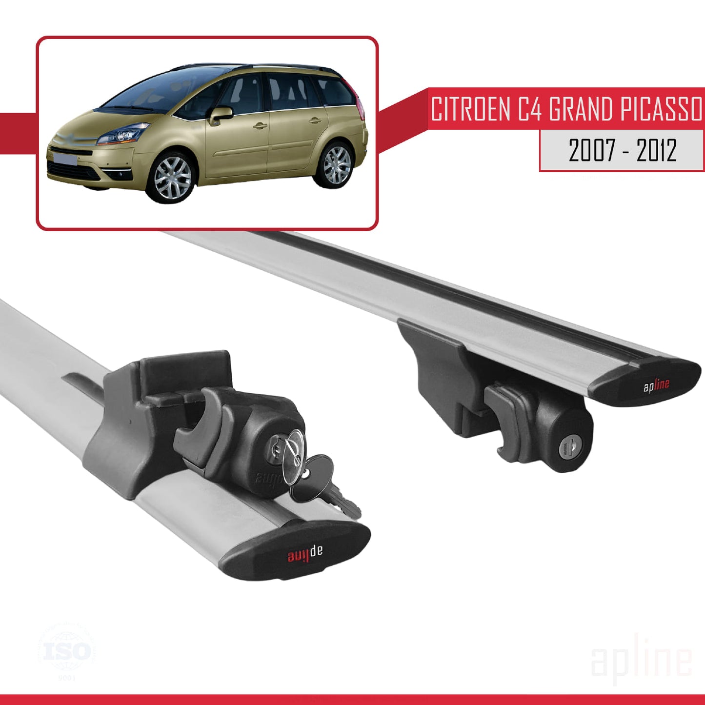 Compatible avec Citroen Grand C4 Picasso 2007-2012 HOOK Model Barres de Toit Railing Porte-Bagages de Voiture Gris Aluminium 2 Barres