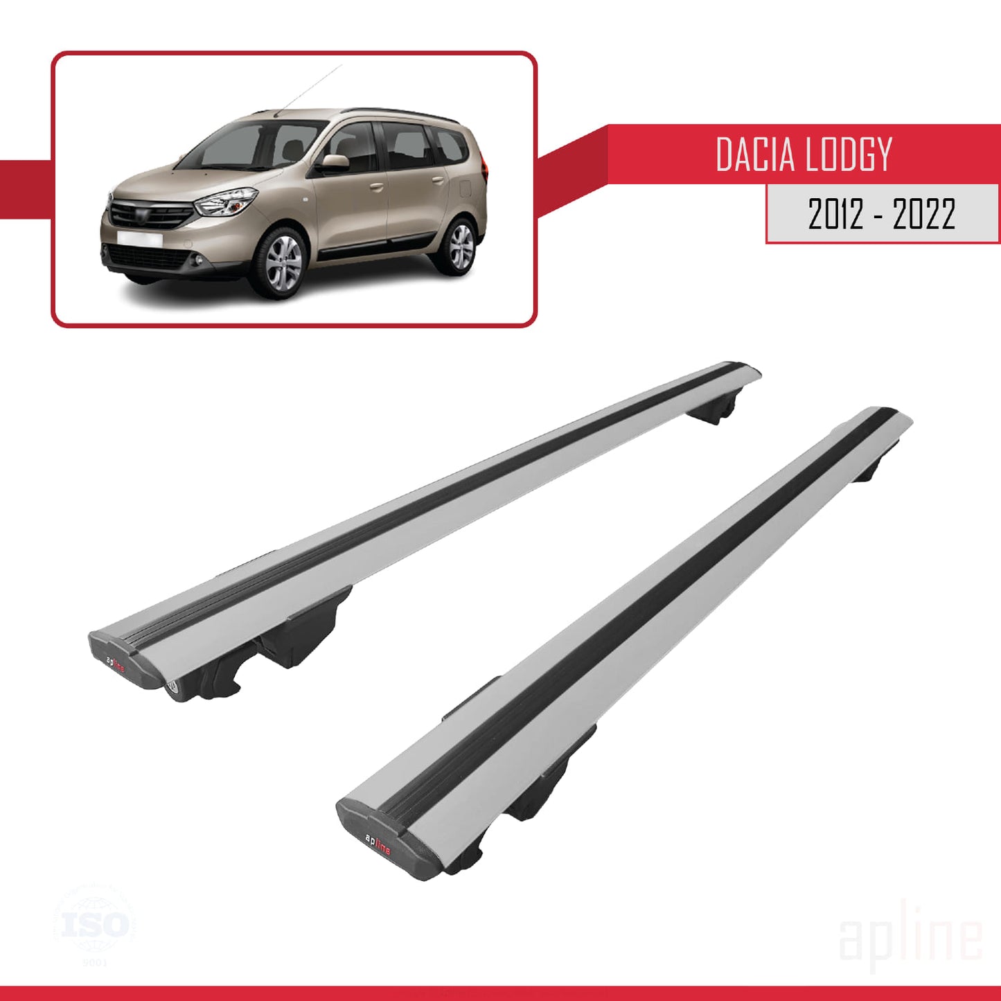 Compatible avec Dacia Lodgy (J92) 2012-2022 HOOK Model Barres de Toit Railing Porte-Bagages de Voiture Gris Aluminium 2 Barres