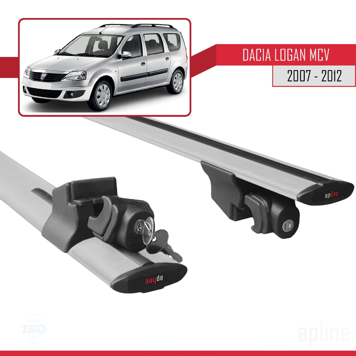 Compatible avec Dacia Logan 2 MCV (K52) 2007-2012 HOOK Model Barres de Toit Railing Porte-Bagages de Voiture Gris Aluminium 2 Barres