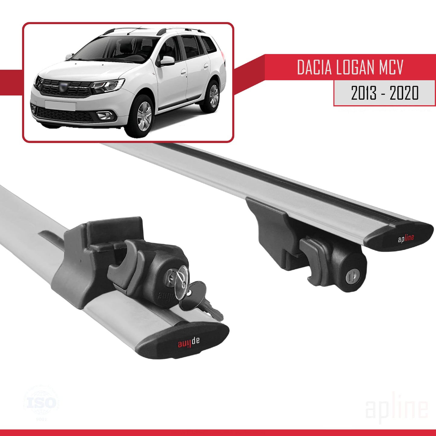 Compatible avec Dacia Logan 2 MCV (K52) 2013-2020 HOOK Model Barres de Toit Railing Porte-Bagages de Voiture Gris Aluminium 2 Barres
