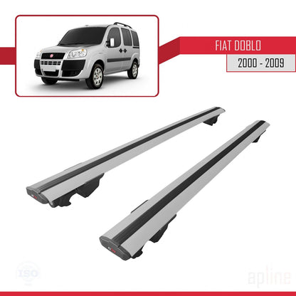 Compatible avec Fiat Doblo 2000-2009 HOOK Model Barres de Toit Railing Porte-Bagages de Voiture Gris Aluminium 2 Barres