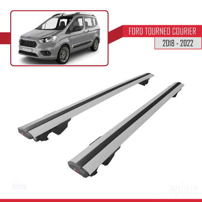 Compatible avec Ford Transit/Tourneo Courier Post-Facelift 2018-2022 HOOK Model Barres de Toit Railing Porte-Bagages de Voiture Gris Aluminium 2 Barres