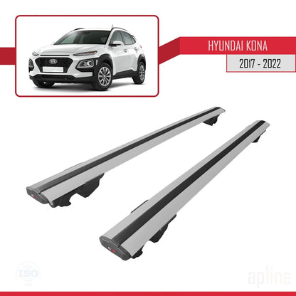 Compatible with Hyundai Kona (OS) 2017-2022 HOOK Model Car Roof Rack Cross Bar Grey Aluminium 2 Bars