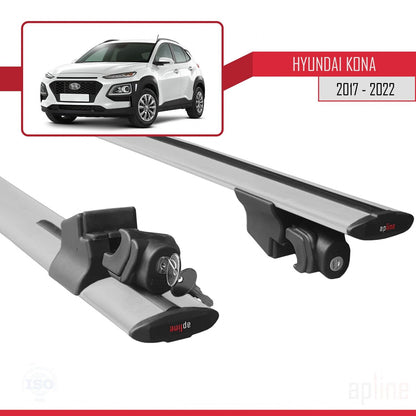 Compatible with Hyundai Kona (OS) 2017-2022 HOOK Model Car Roof Rack Cross Bar Grey Aluminium 2 Bars