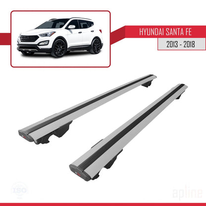 Compatible with Hyundai Santa Fe 3 (DM) 2013-2018 HOOK Model Car Roof Rack Cross Bar Grey Aluminium 2 Bars