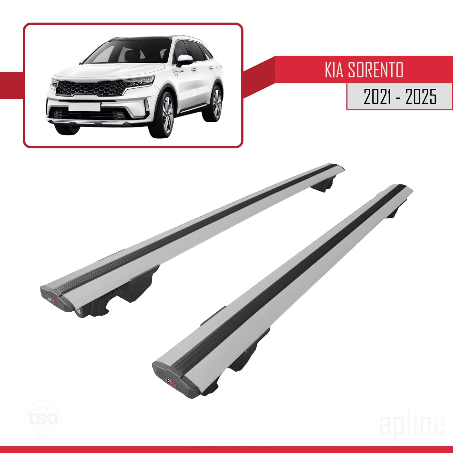 Compatible avec Kia Sorento 4 (MQ4) 2021-2025 HOOK Model Barres de Toit Railing Porte-Bagages de Voiture Gris Aluminium 2 Barres