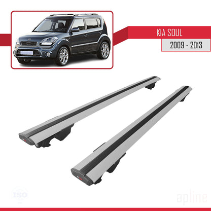 Compatible with Kia Soul (AM) 2009-2013 HOOK Model Car Roof Rack Cross Bar Grey Aluminium 2 Bars
