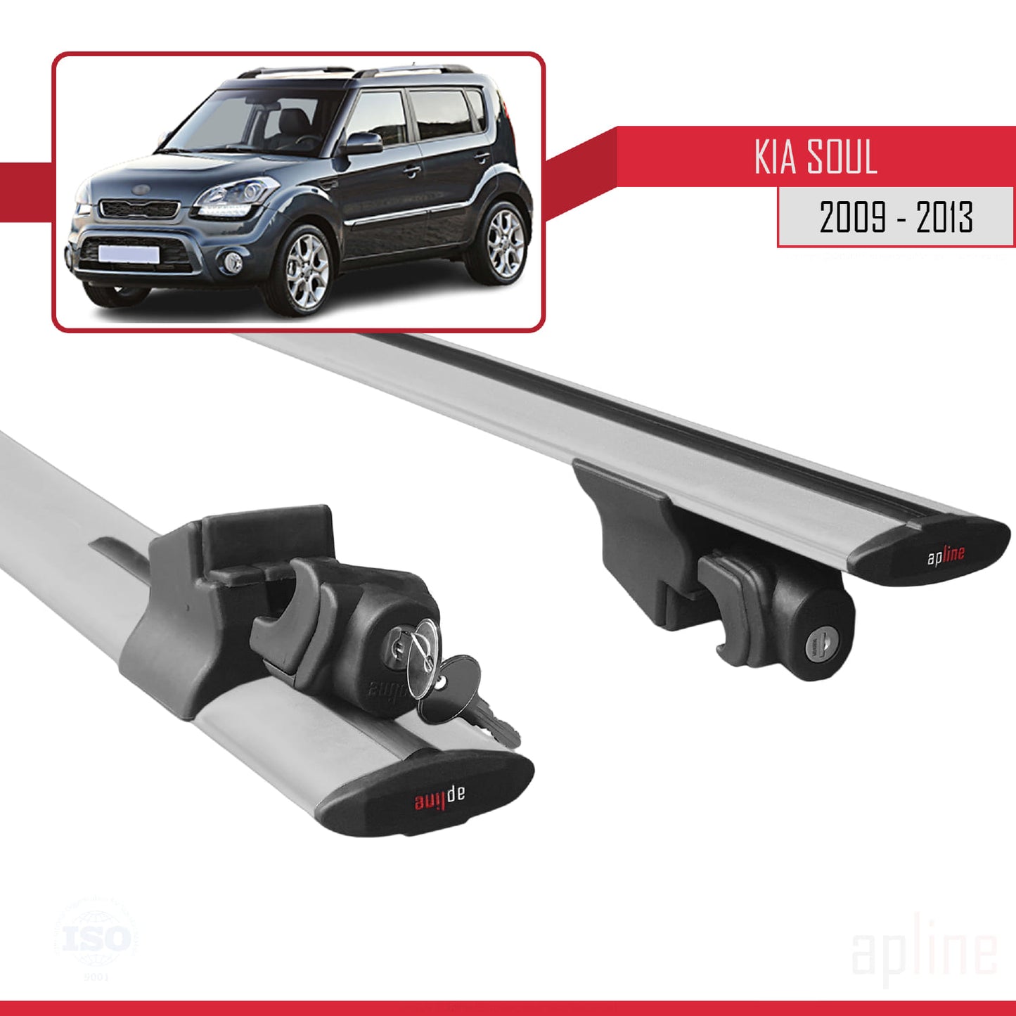 Compatible with Kia Soul (AM) 2009-2013 HOOK Model Car Roof Rack Cross Bar Grey Aluminium 2 Bars