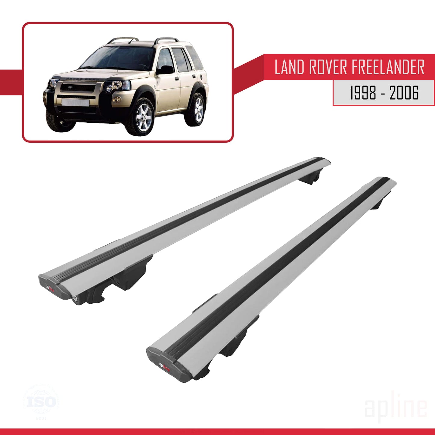 Compatible avec Land Rover Freelander (L314) 1998-2006 HOOK Model Barres de Toit Railing Porte-Bagages de Voiture Gris Aluminium 2 Barres