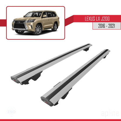 Compatible avec Lexus LX 3 (J200) 2016-2021 HOOK Model Barres de Toit Railing Porte-Bagages de Voiture Gris Aluminium 2 Barres