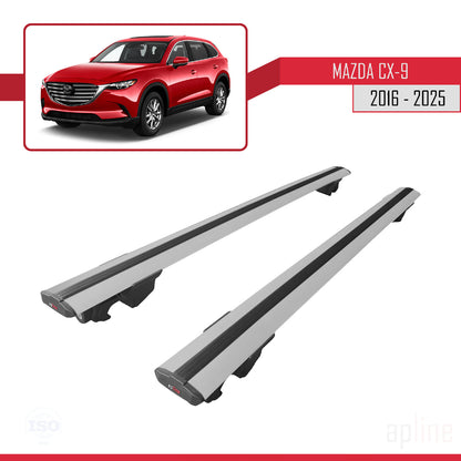 Compatible with Mazda CX-9 II (TC) 2016-2025 HOOK Model Car Roof Rack Cross Bar Grey Aluminium 2 Bars