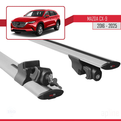 Compatible with Mazda CX-9 II (TC) 2016-2025 HOOK Model Car Roof Rack Cross Bar Grey Aluminium 2 Bars