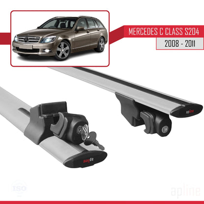 Compatible with Mercedes C Class 3 (S204) Pre-Facelift 2008-2011 HOOK Model Car Roof Rack Cross Bar Grey Aluminium 2 Bars