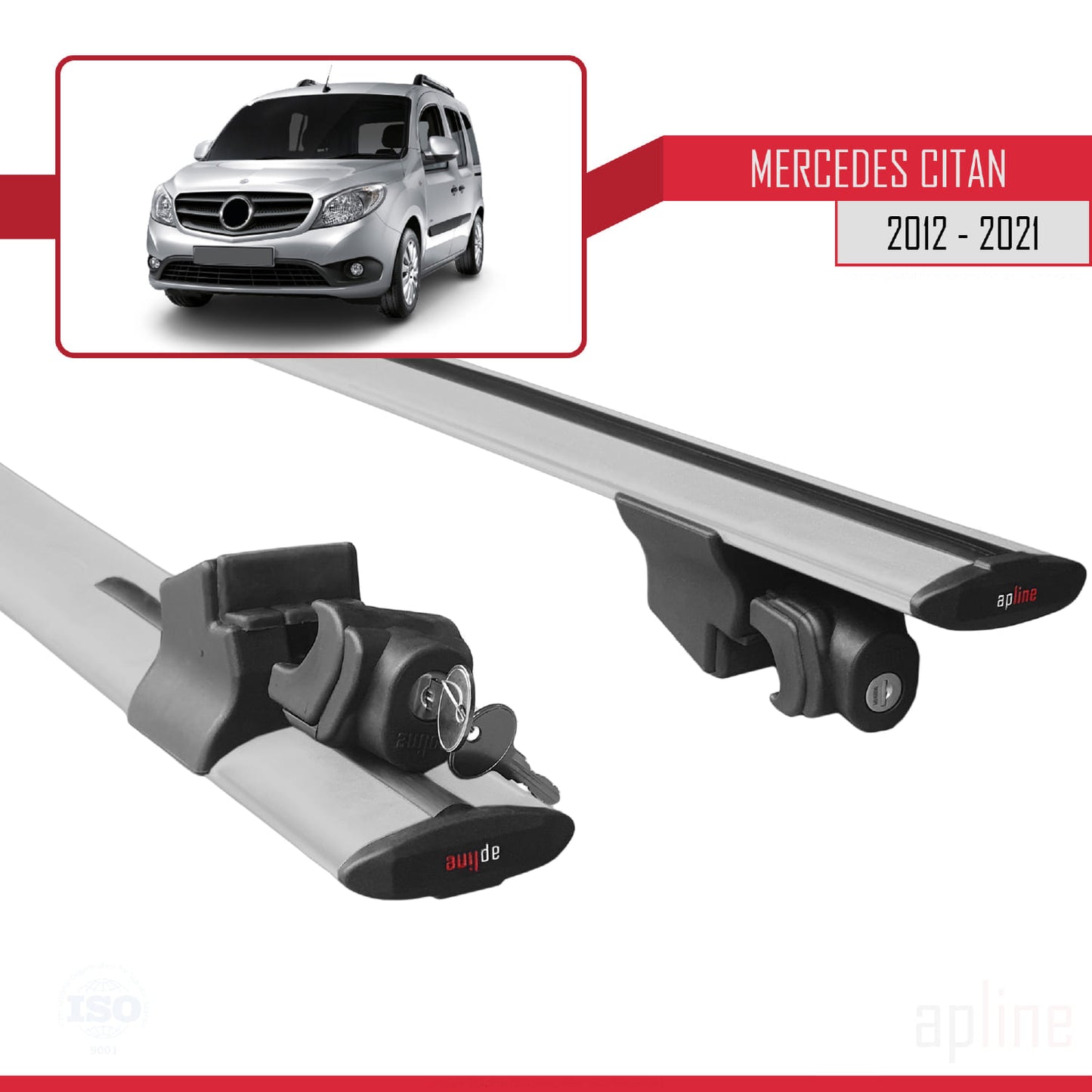Compatible with Mercedes Citan (W415) 2012-2021 HOOK Model Car Roof Rack Cross Bar Grey Aluminium 2 Bars