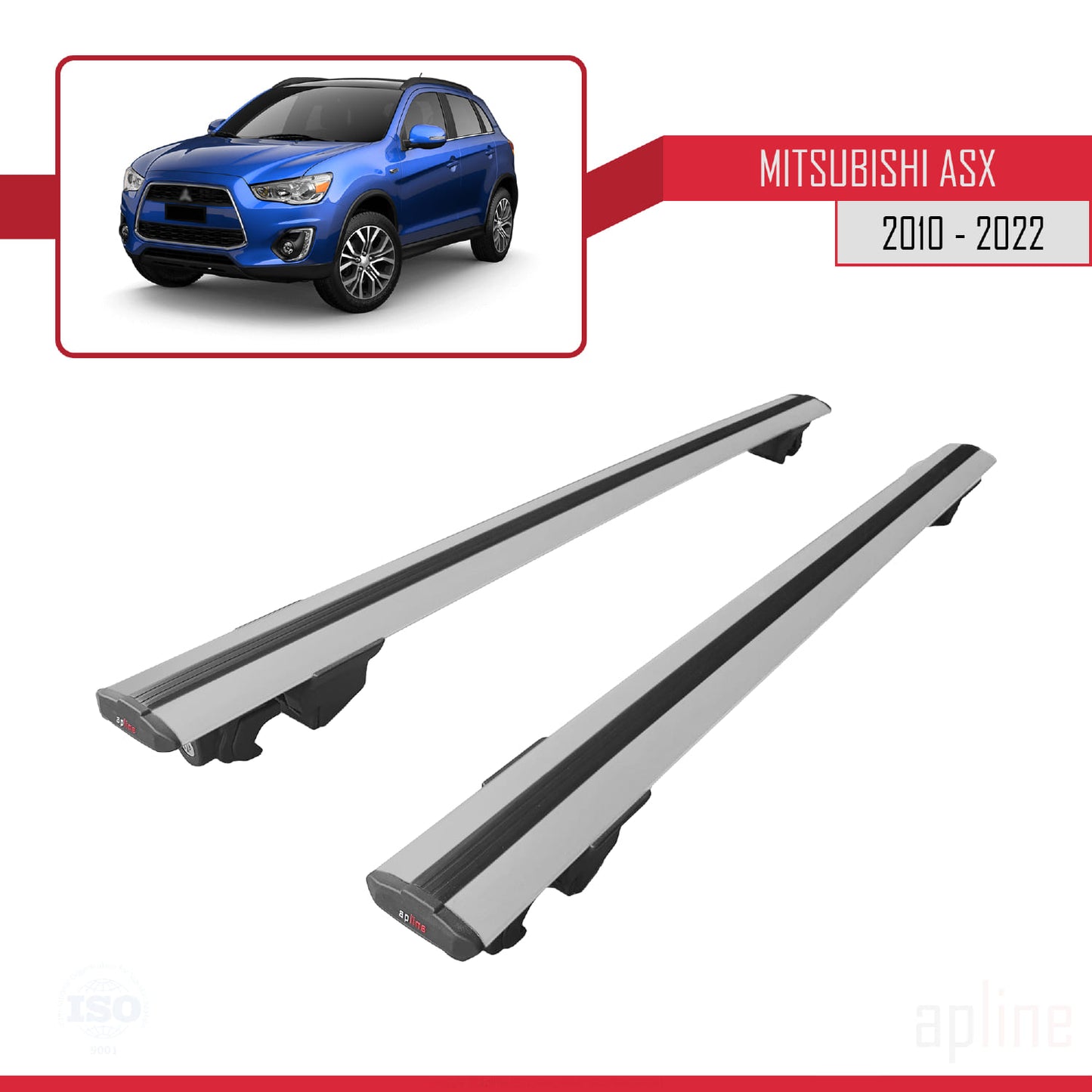 Compatible avec Mitsubishi ASX (GA) 2010-2022 HOOK Model Barres de Toit Railing Porte-Bagages de Voiture Gris Aluminium 2 Barres