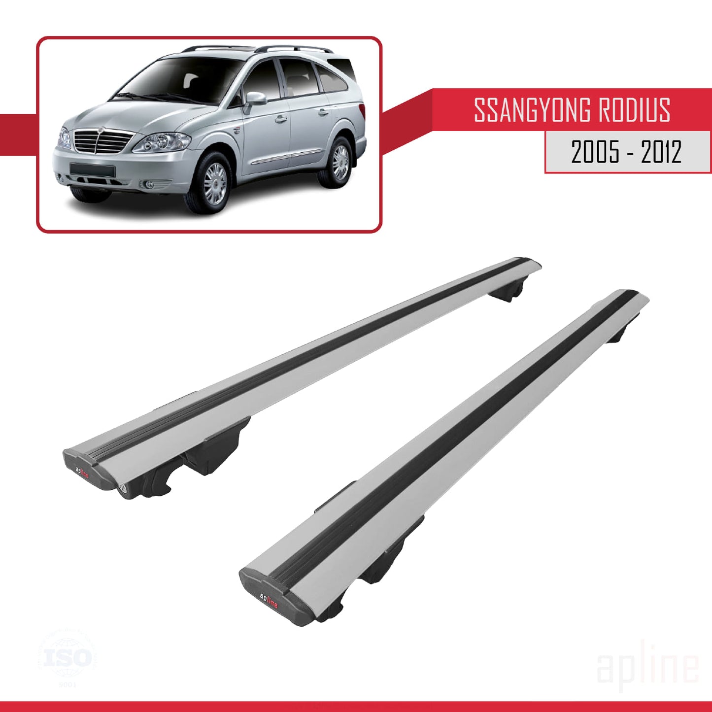 Compatible avec Ssangyong Rodius 2005-2012 HOOK Model Barres de Toit Railing Porte-Bagages de Voiture Gris Aluminium 2 Barres