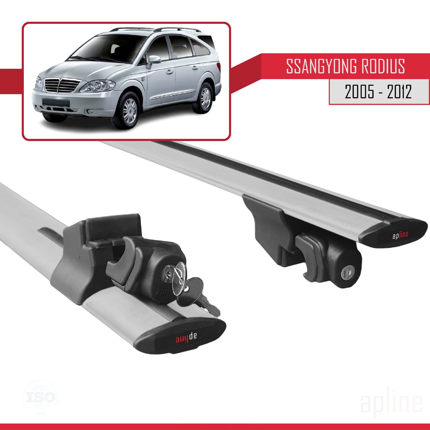 Compatible avec Ssangyong Rodius 2005-2012 HOOK Model Barres de Toit Railing Porte-Bagages de Voiture Gris Aluminium 2 Barres